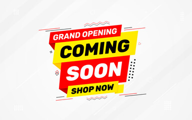 Coming Soon Sale Banner vector template. Grand Opening vector graphic element. Super shop label Promo design. Product opening festival background collection.