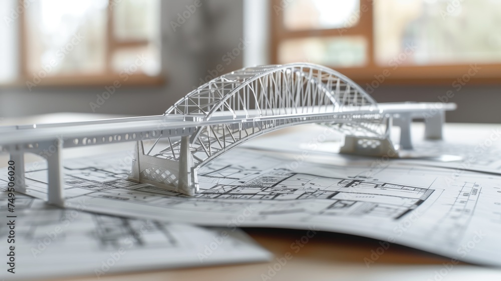 Poster vision of architecture of a 3d model bridge project