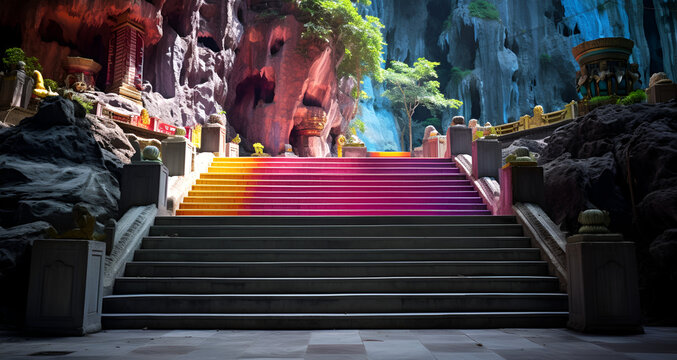 Staircase With Differentcolored Steps Symbolizing Diversity And Inclusivity on drak view background AI Generative