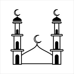 Islamic template, stencil, pattern, grey mosque, icon, isolated on white background. Vector.