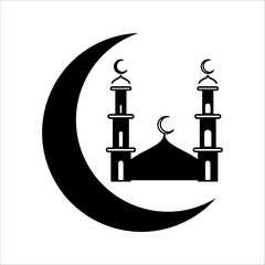 Islamic template, stencil, pattern, grey mosque, icon, isolated on white background. Vector.