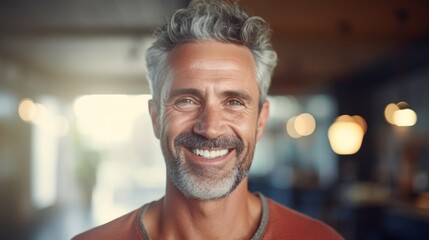 portrait of smiling and friendly looking middle aged attractive businessman