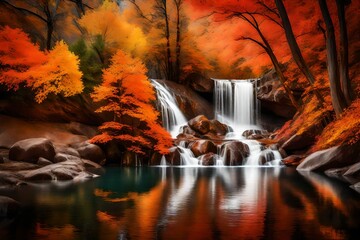 waterfall in autumn forest generated by AI technology