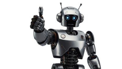 friendly robot giving thumbs up on transparent background