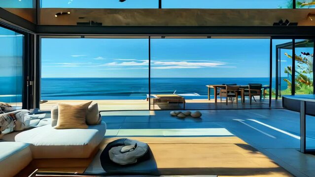 Luxury living room with panoramic view of the sea