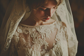 Close up of a bride in white dress 