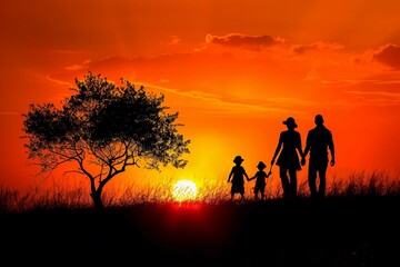 Fototapeta na wymiar silhouette of a family at sunset