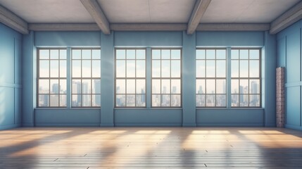illustration of a vacant indoor space with a window.Generative AI