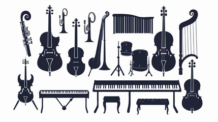 Musical instrument silhouette isolated vector illustration - obrazy, fototapety, plakaty