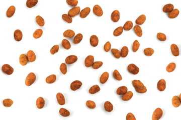 Crispy peanut isolated on white background. Coated peanuts isolated.