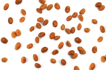 Tuinposter Crispy peanut isolated on white background. Coated peanuts isolated. © Sanja