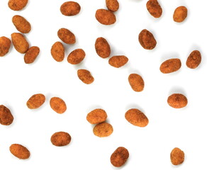 Crispy peanut isolated on white background. Coated peanuts isolated.