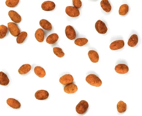Poster Crispy peanut isolated on white background. Coated peanuts isolated. © Sanja
