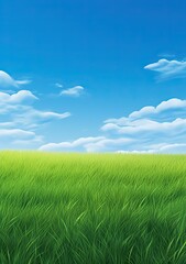 Fototapeta na wymiar Serene Green Meadow Under Blue Sky