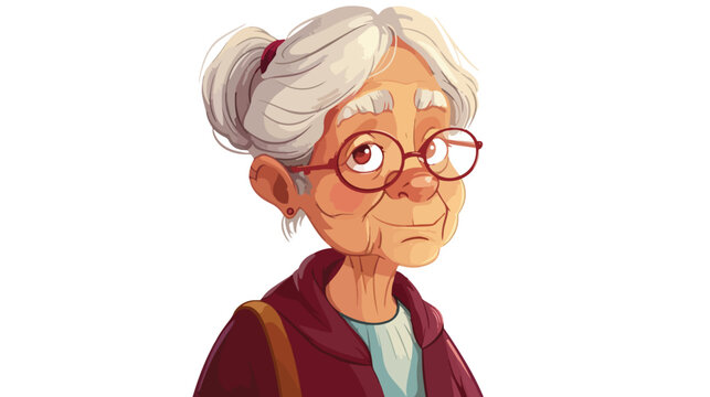 Old woman portrait lady grandma cartoon isolated 