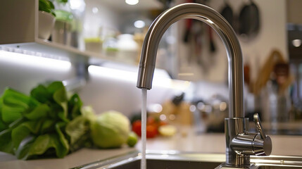 A contemporary kitchen faucet with a touch sensor and a brushed nickel finish, combining style and functionality.