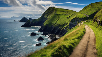 Road to Dunquin Pier with cliffs and vegetation