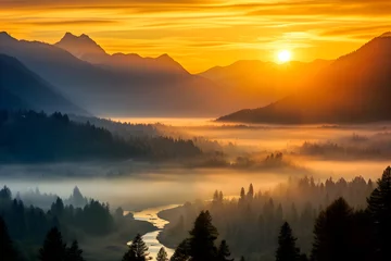 Deurstickers Radiant Dawn - Awe-Inspiring Sunrise over British Columbia's Majestic Mountain Ranges © Isabelle