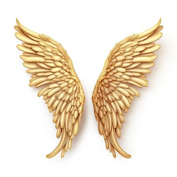 A pair of ultra realistic luxurious royal Golden wings isolated on white background