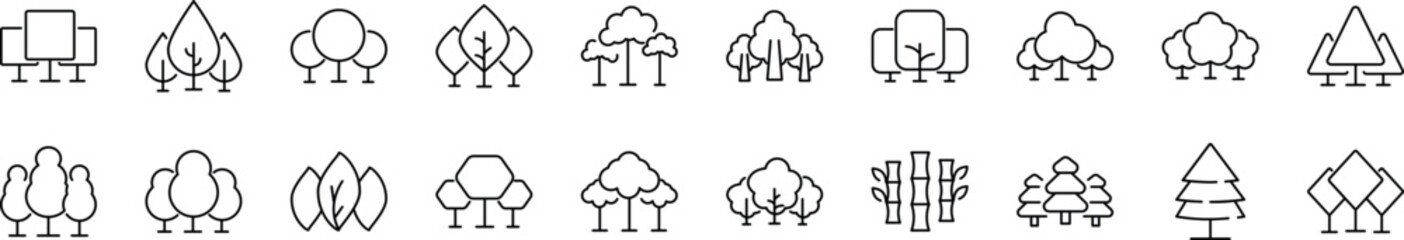 Tree Line Icons Collection. Editable stroke. Simple linear illustration for web sites, newspapers, articles book