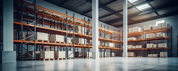 Commercial warehouse with tall shelves ideal for industrial and logistics companies. Concept Warehouse Space, Tall Shelves, Industrial, Logistics, Commercial Property