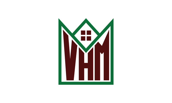 VHM initial letter real estate builders logo design vector. construction, housing, home marker, property, building, apartment, flat, compartment, business, corporate, house rent, rental, commercial