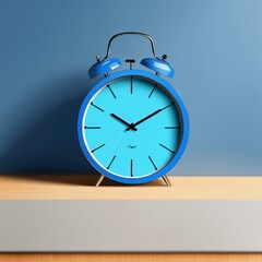 Blue vintage clock alarm on dark blue color background 