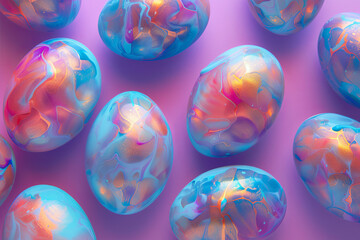 Holographic shimmer, copy space, painted easter eggs Generative AI
 - Powered by Adobe