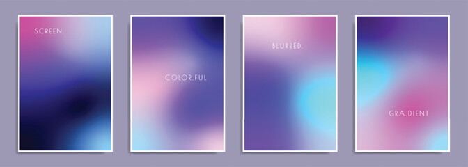 Blurred purple, pink, and blue color gradient background template set. Abstract and smooth color gradation backdrop. Suitable for banner, poster, flyer, catalog, or banner.