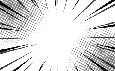 Comic book action lines background. Manga speed frames, superhero action. Black and white vector retro illustration