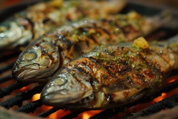 fish being cooked on grill