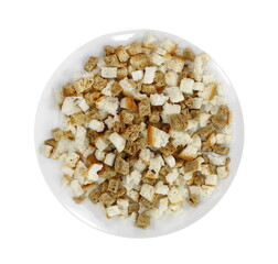Tiny bread cubes isolated on white background. 