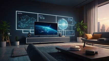 AR Future city concept, Urban Night Life with People Walking, Smiling, and Reflecting City Vibes, Photo realistic style, Metaverse concept with AR, VR, MR, modern style, cyberpunk , supermarket