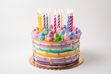Colorful birthday cake adorned with candles Symbolizing celebration and joy Isolated for versatile use