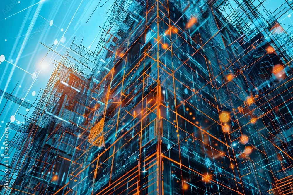 Poster construction technology integration digital project planning onsite tech application modern building