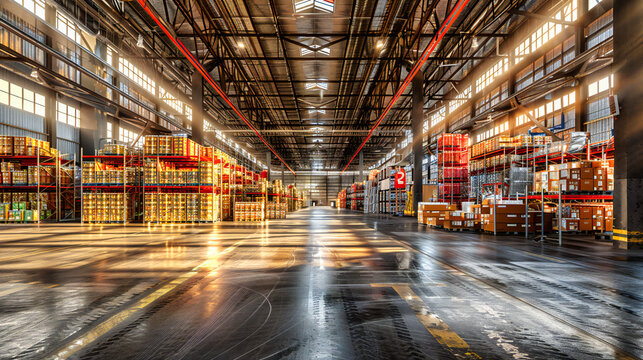 Warehouse Perspectives: Aisle View in Large Distribution Center, Logistics Symphony