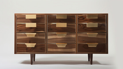A modern cabinet with brass drawer pulls, showcasing a contemporary and stylish design.