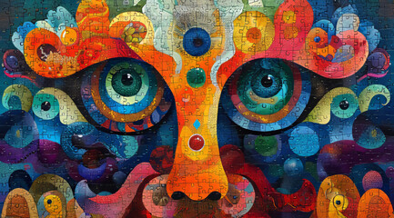 Whimsical Puzzle of Vividly Colored Eyes and Patterns