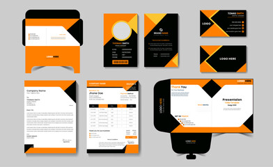 Corporate identity modern business office stationery set design with Illustrations
