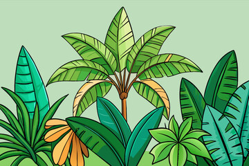 palm tree leaves. Vector cartoon illustration
