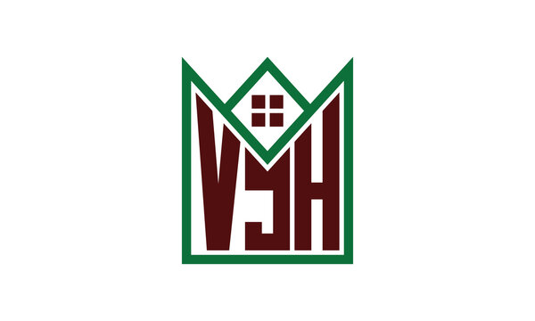 VJH initial letter real estate builders logo design vector. construction, housing, home marker, property, building, apartment, flat, compartment, business, corporate, house rent, rental, commercial
