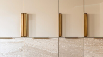 A modern wardrobe featuring brass handles that seamlessly blend with the design, enhancing its aesthetic appeal.