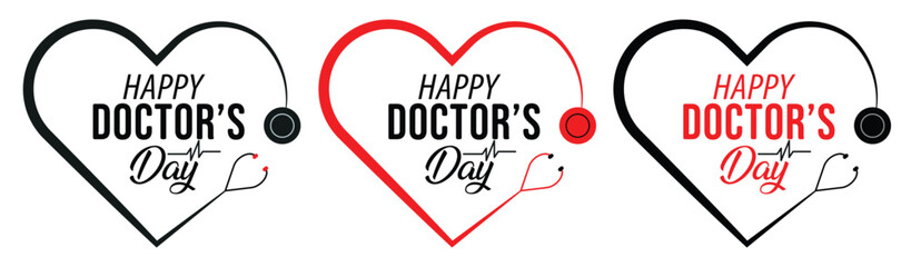 World happy Doctor's Day flat vector logo design, love heart doctors day.