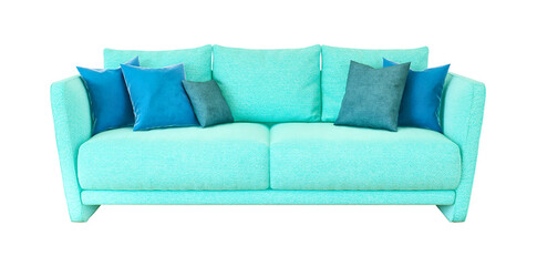 Modern Sky blue Sofa for living room interior. 3D render. PNG