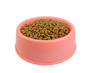 Dry Pet Food in a bowl isolated on white background. Dog or cat food isolated.