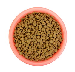 Dry Pet Food in a bowl isolated on white background. Dog or cat food isolated.