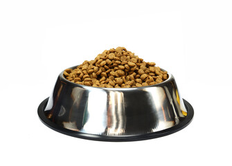 Dry Pet Food in a bowl isolated on white background. Dog or cat food isolated.