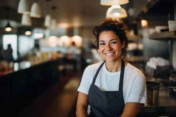 Foto op Plexiglas Portrait of a middle aged hispanic female chef in commercial kitchen © Vorda Berge