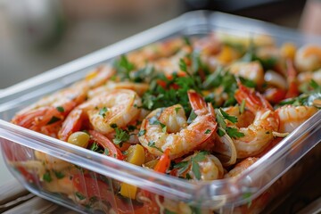 Catering food in plastic boxes close up