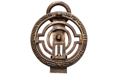 A Door Knocker Shaped like an Isolated Labyrinth Isolated on Transparent Background PNG.
